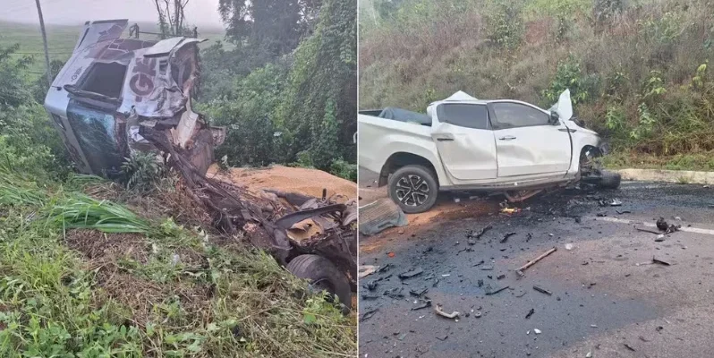 Carreta e caminhonete que se envolveram no acidente da BR-163 — Foto: Redes Sociais/Reprodução