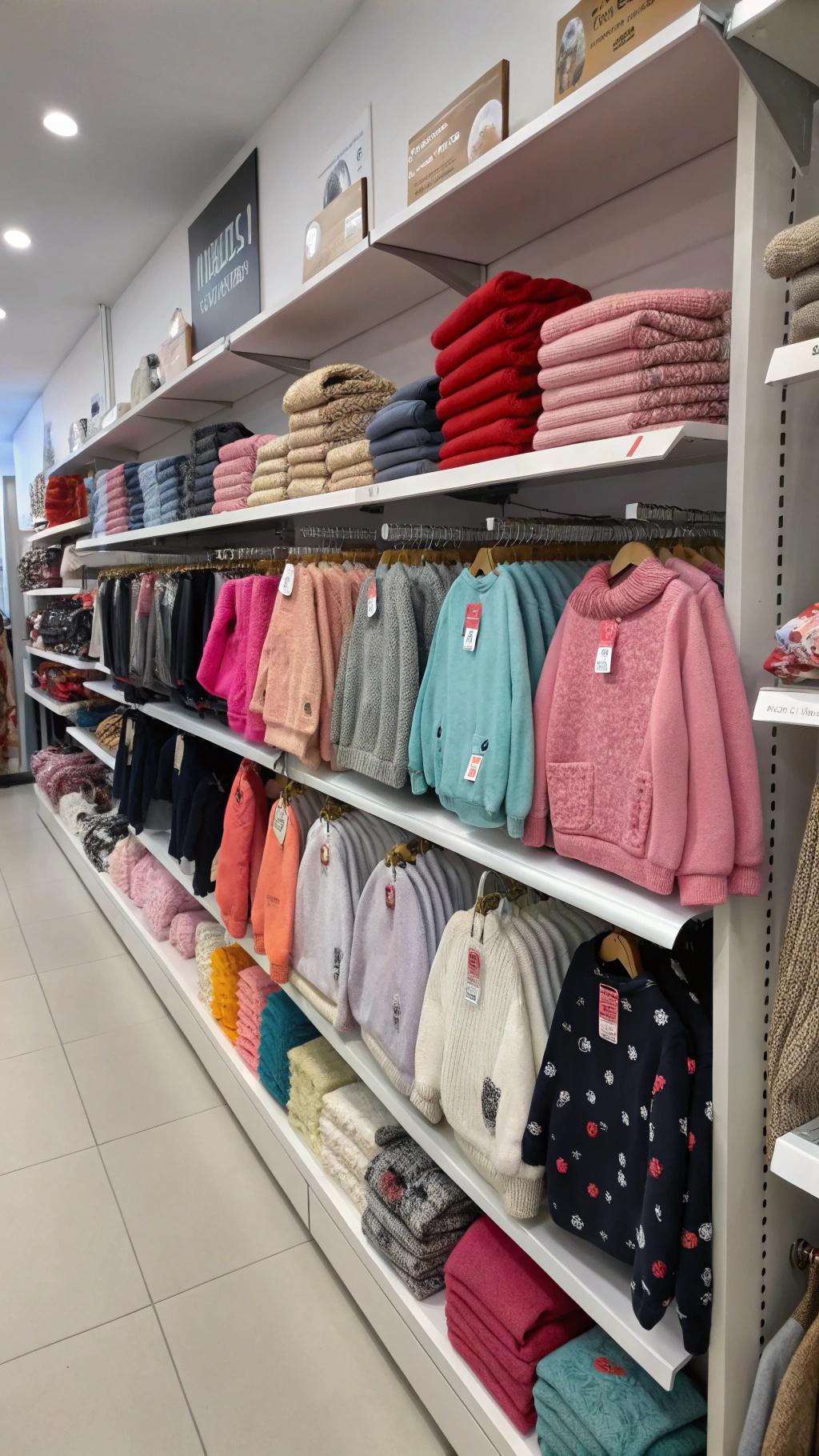 Loja de pet bem organizada com agasalhos de alta qualidade para pets em diferentes tamanhos e cores.