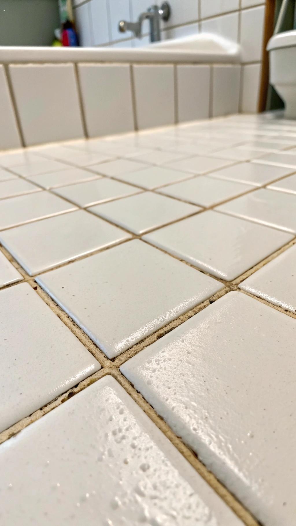 Rejunte de azulejos limpo e sem sujeira acumulada.