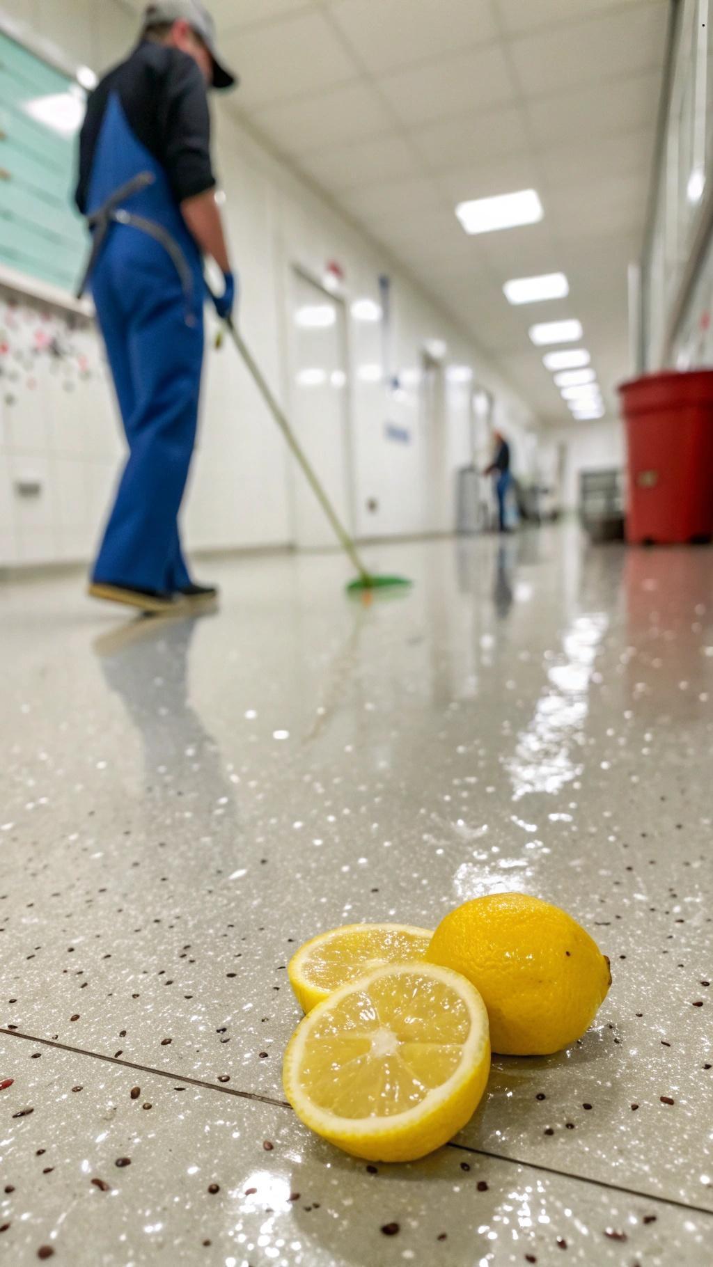 Piso limpo e fresco com água com limão.
