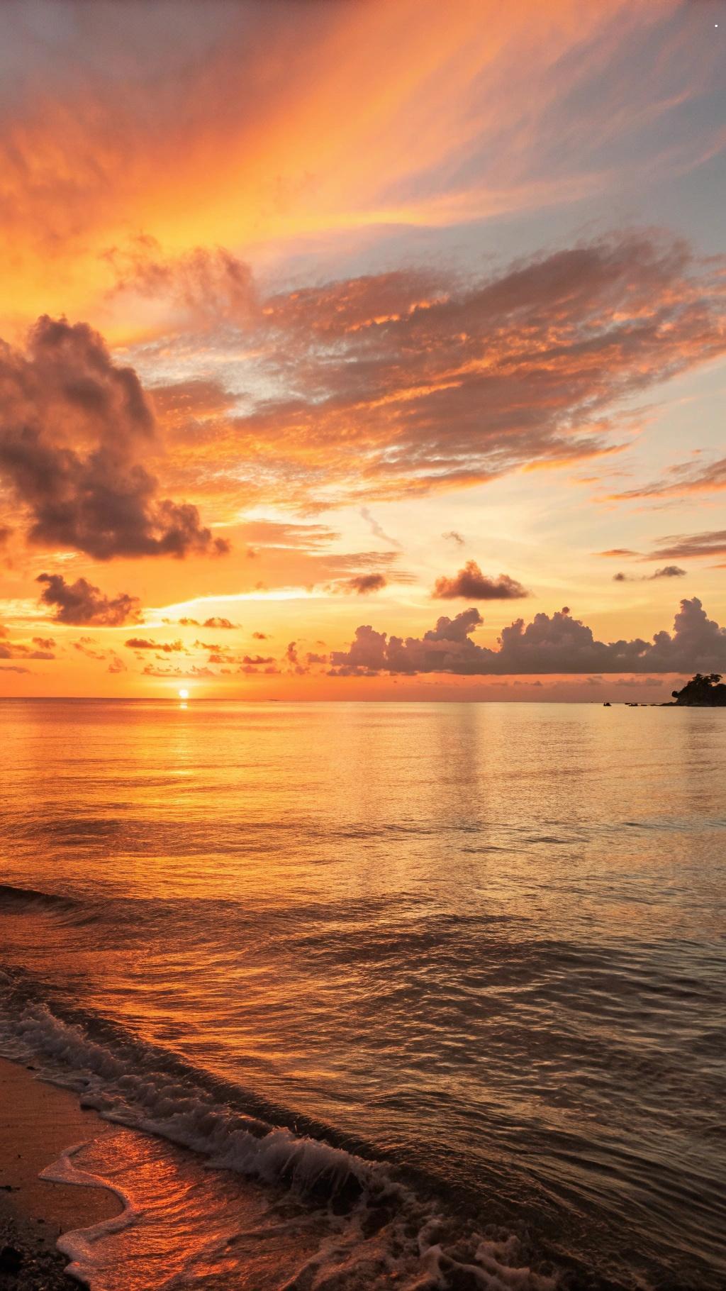 Momento sereno de gratidão com um pôr do sol dourado sobre o oceano.