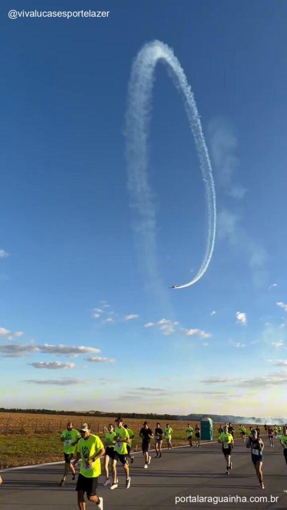 Aviao fazendo looping sobre corredores
