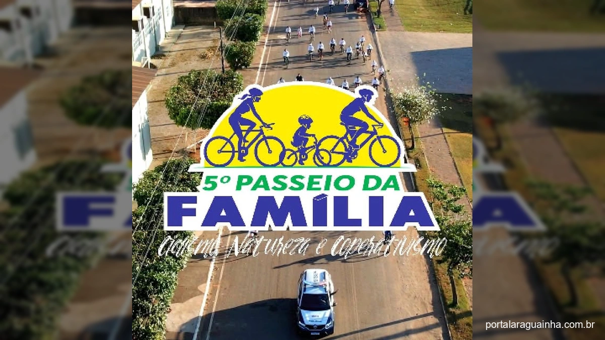Centenas de pessoas participando do Passeio da Família em Campos de Júlio, Mato Grosso, pedalando juntas