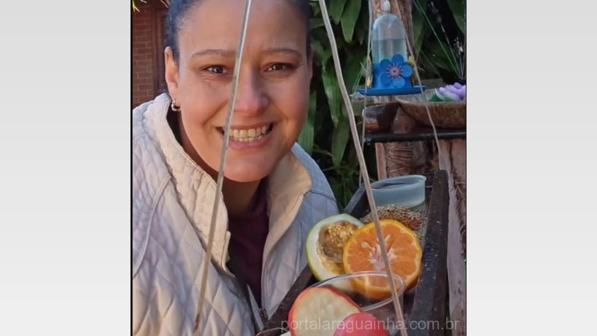 Comedouro de pássaros em Pôrto Feliz, SP, com várias frutas coloridas
