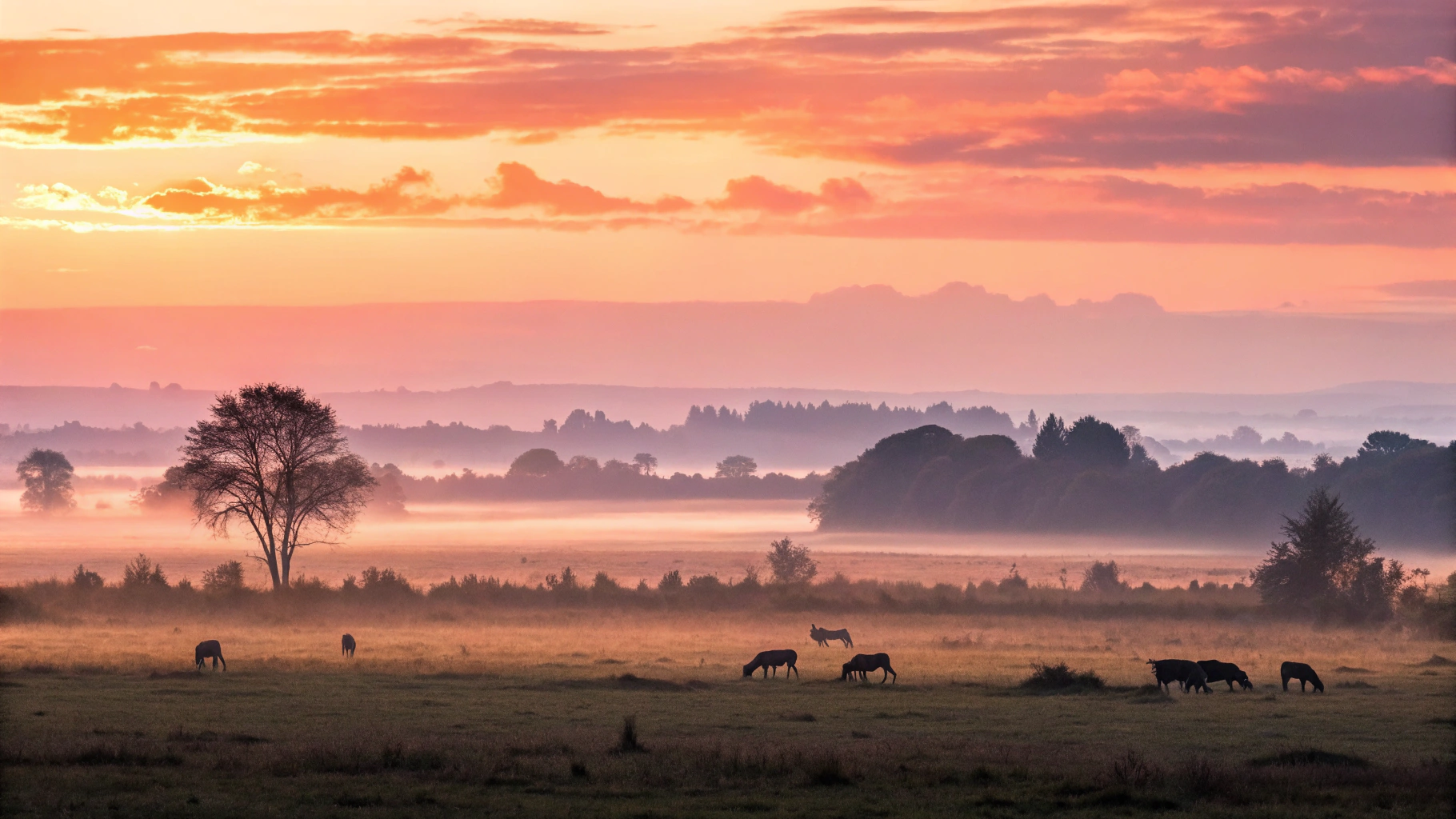 Imagem de um amanhecer tranquilo com raios de sol.