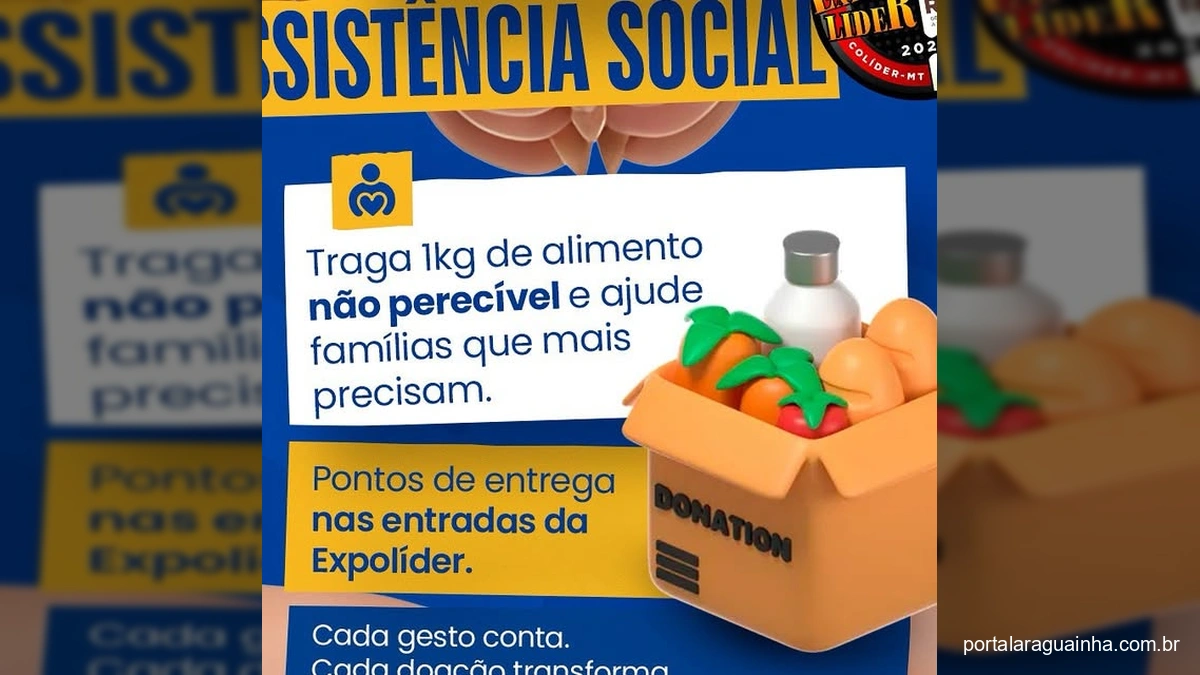 Michele Schenkel, Secretária de Assistência Social de Colíder, convidando para a campanha de doação de alimentos na Expolíder 2025.