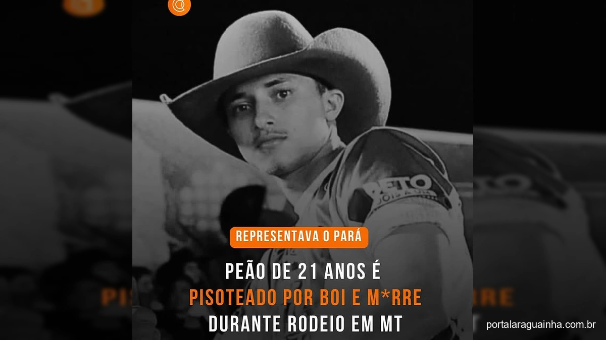 Peão José Thaysson caído no chão da arena de rodeio sendo atendido após acidente