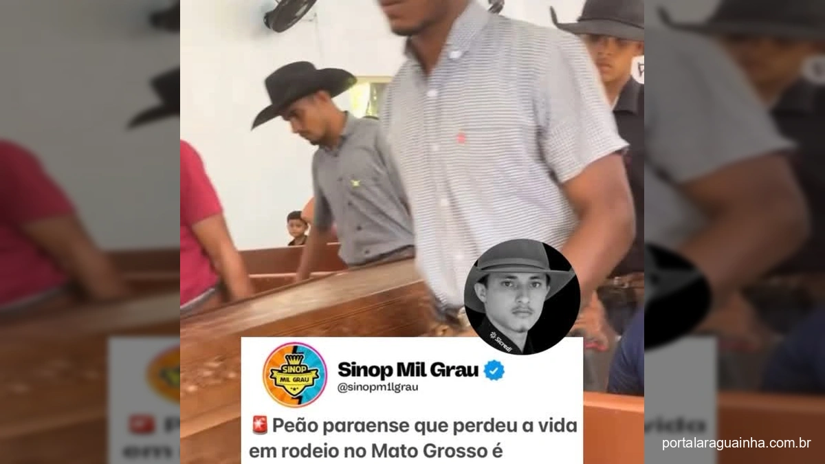 Sepultamento do peão José Thaysson Medeiros da Silva, com pessoas emocionadas carregando o caixão