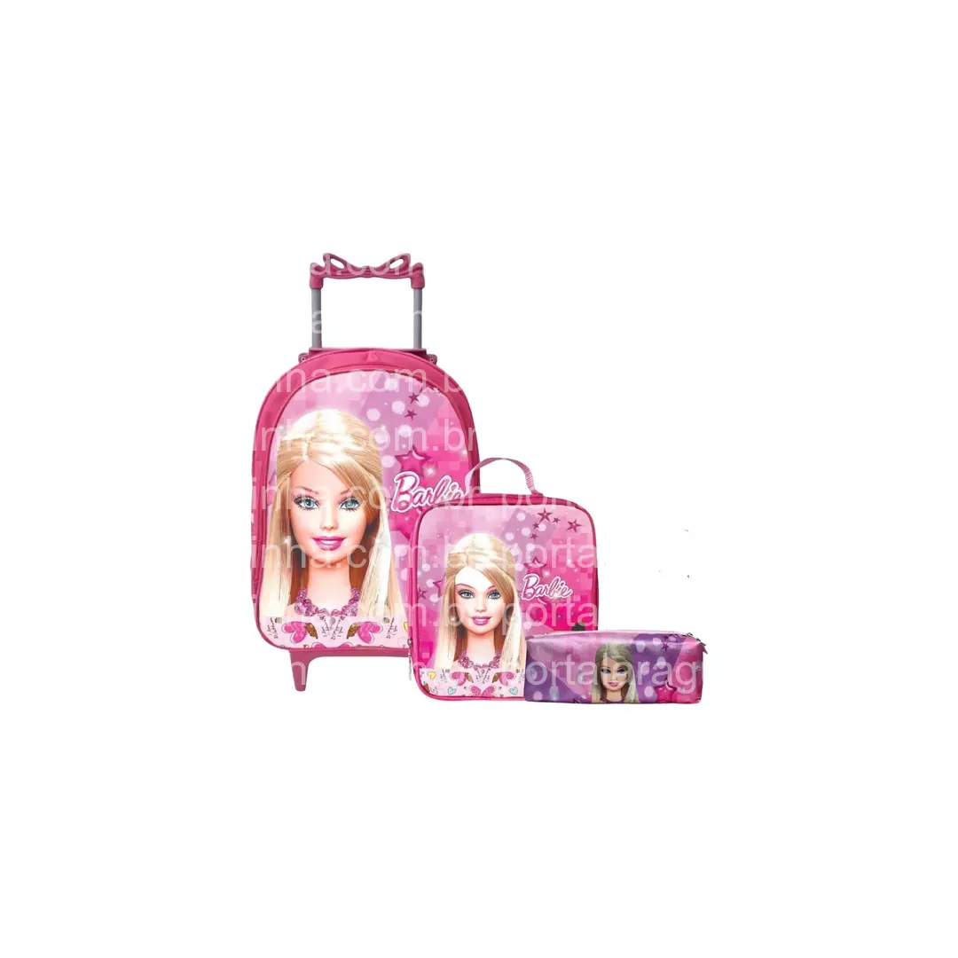 Mochila Infantil Menina Rodinha Lancheira estojo Cor Barbie