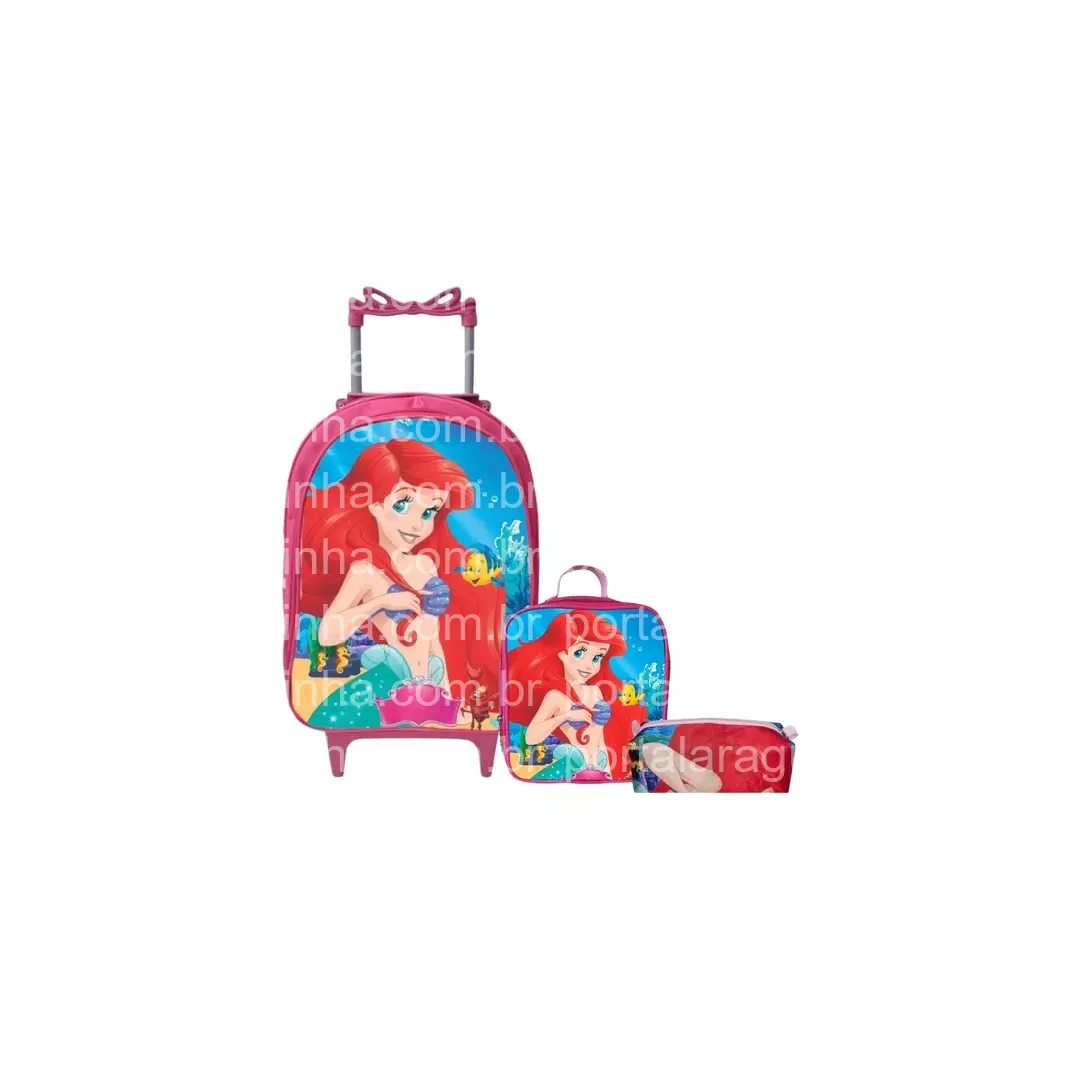 Mochila Infantil Menina Rodinha Lancheira estojo Cor Ariel