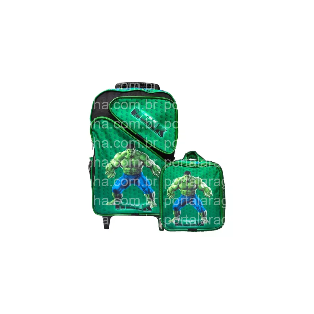 Kit Mochila Infantil Rodinhas Hulk +lancheira Personagem