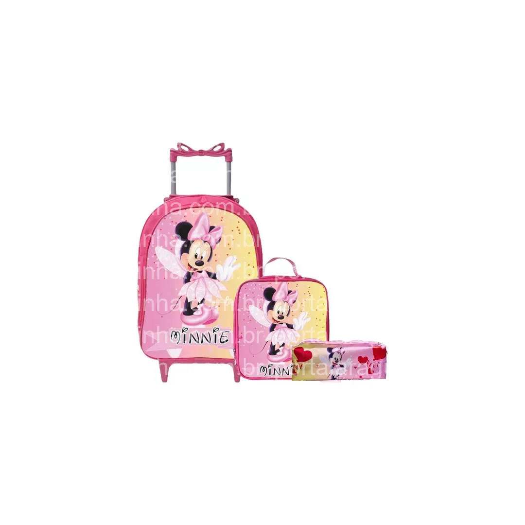 Mochila Infantil Menina Rodinha Lancheira estojo Cor Rosa