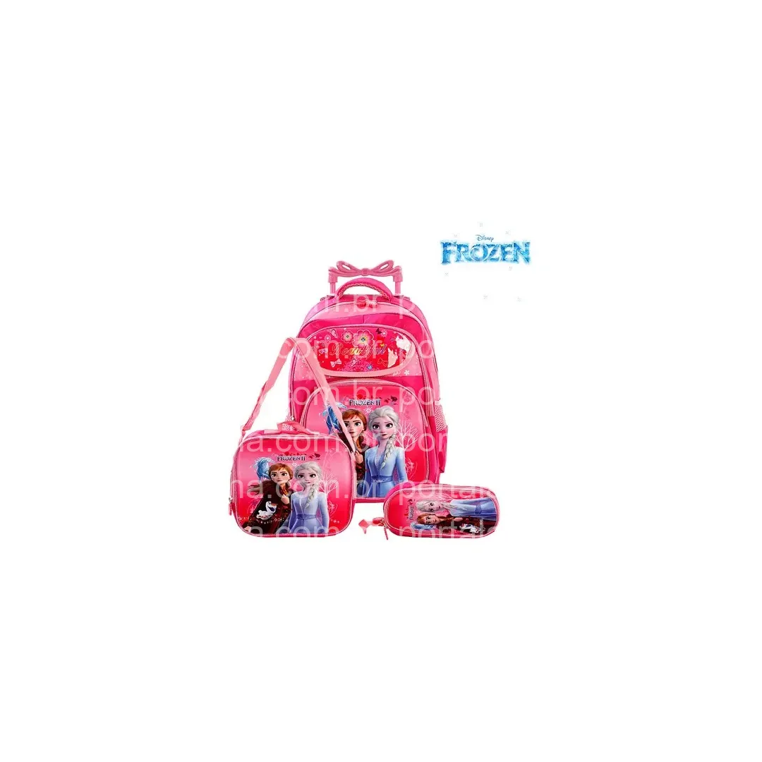 Kit Mochila Escolar Disney Frozen 2 Elsa E Anna Com Rodinhas