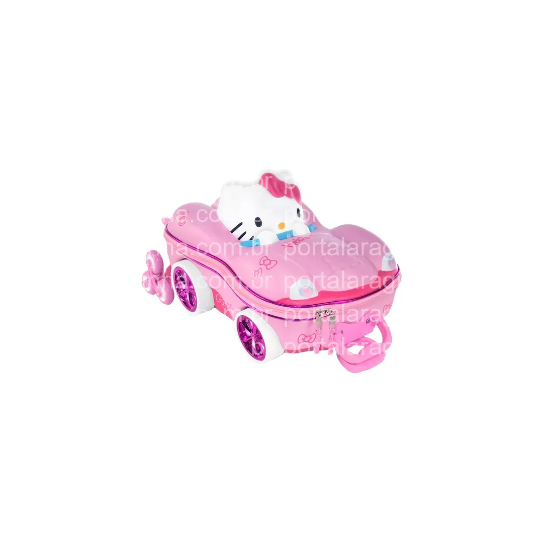 Mala Infantil Hello Kitty Carro Maxtoy Diplomata Com Rodinha Cor Rosa Desenho do tecido Liso