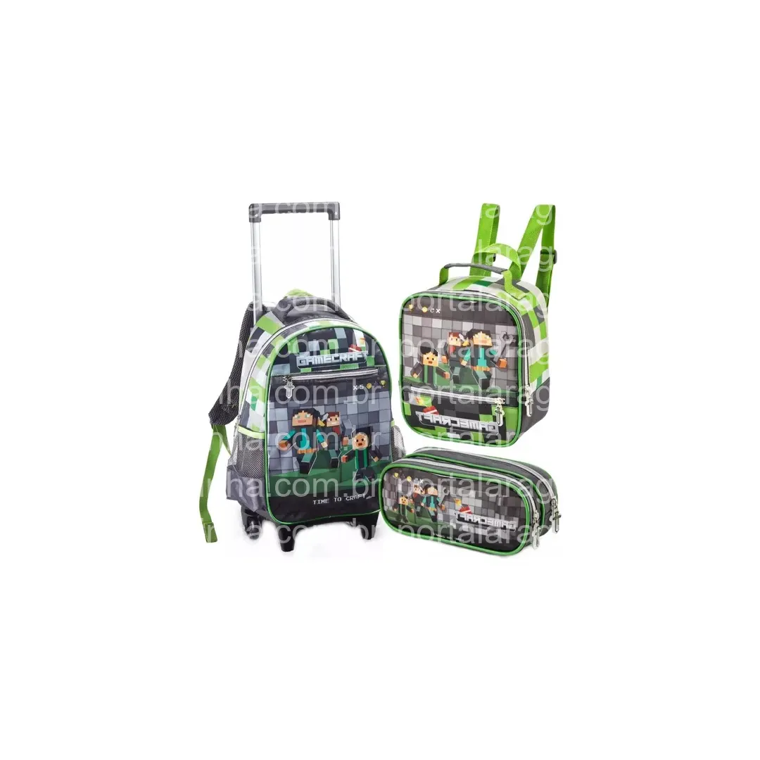 Kit Mochila Rodinha Gamecraft Minecraft Infantil Menino G