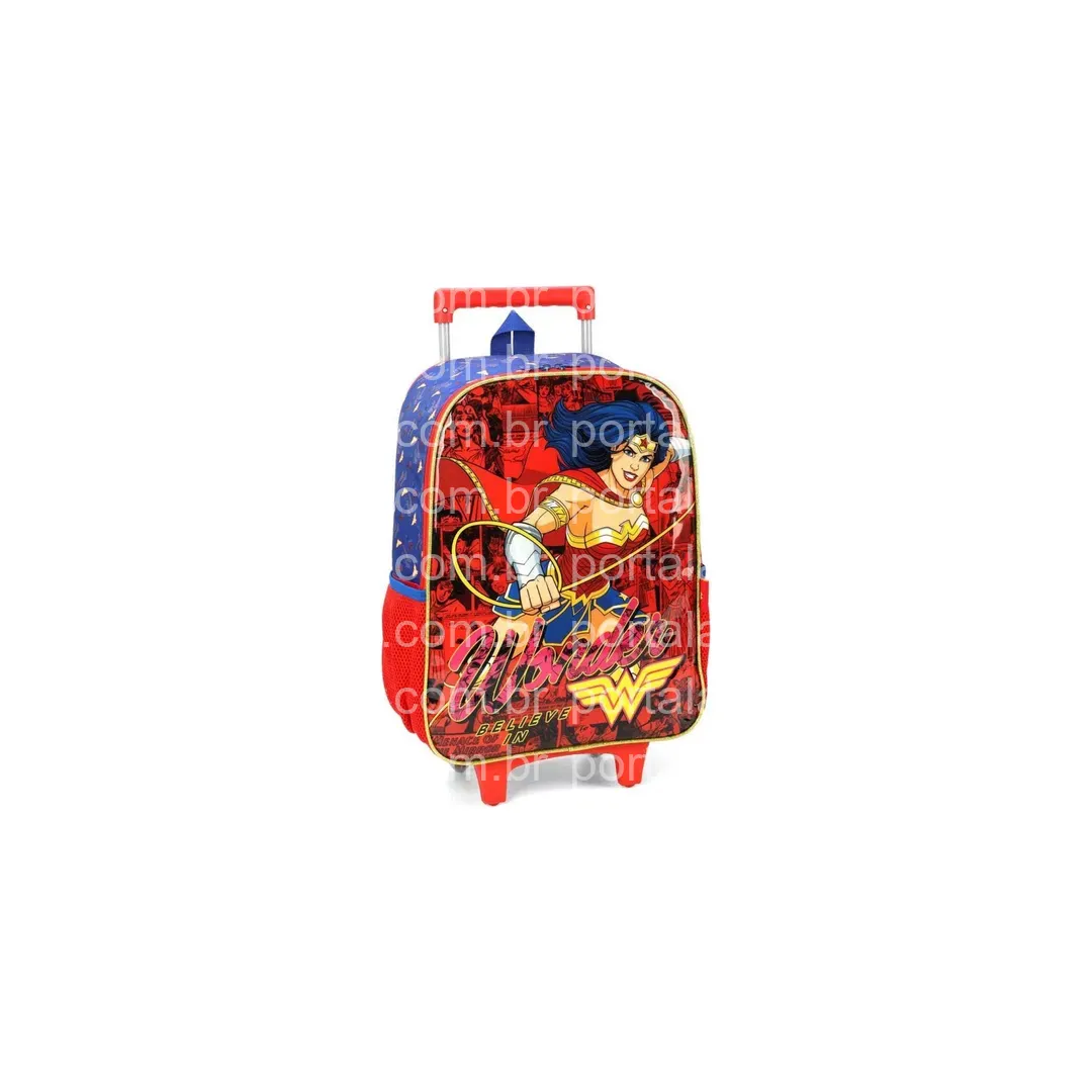 Luxcel Mochila Infantil Rodinhas Mulher Maravilha Dc Comics Garotas Cor Vermelho