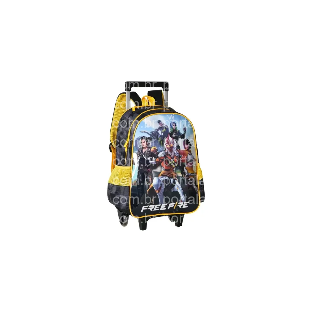 Mochila Infantil Escolar Free Fire Com Rodinhas E Capuz Clio